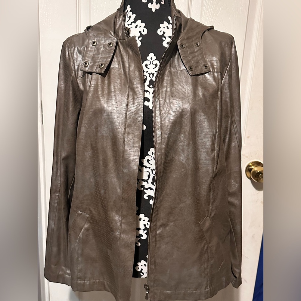 Chico’s Brown Hooded faux leather Jacket